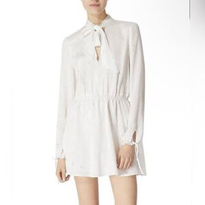Avec Les Filles Long Sleeve Metallic Splatter Tie Crinkle Mini Dress NWT